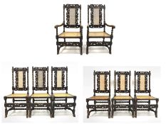 Set eight (6+2) late Victorian dining chairs of 18th century design