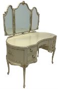 French style cream and gilt painted kidney shaped dressing table