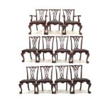 Set of eleven (9+2) Chippendale style mahogany dining chairs