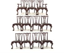 Set of eleven (9+2) Chippendale style mahogany dining chairs