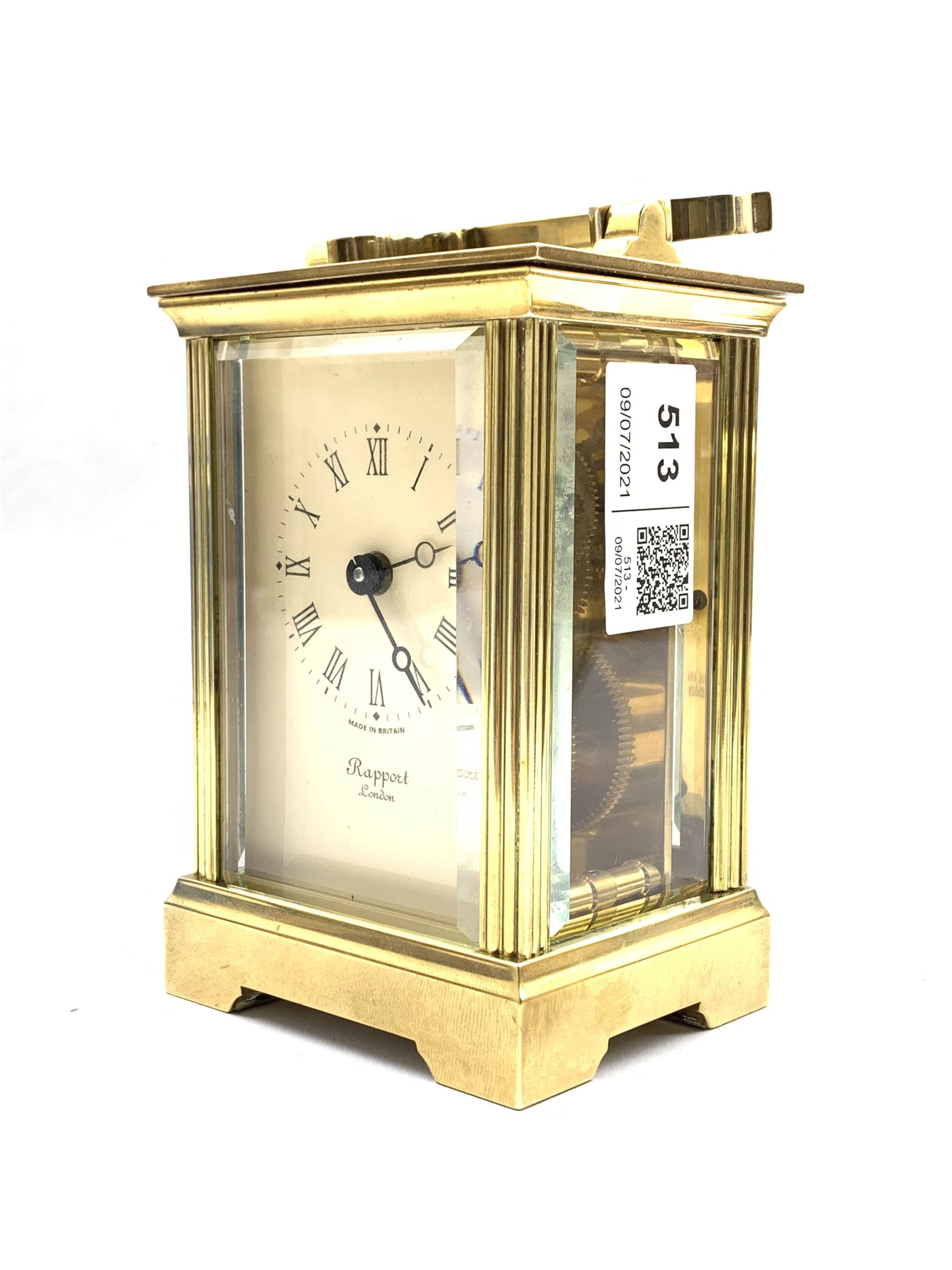 Quality 20th century brass and glass carriage clock