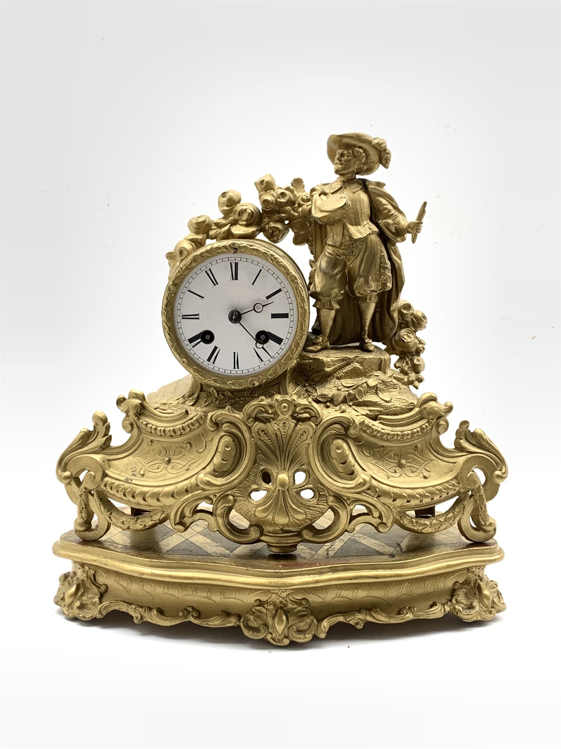 Late 19th century gilt metal figural mantel clock