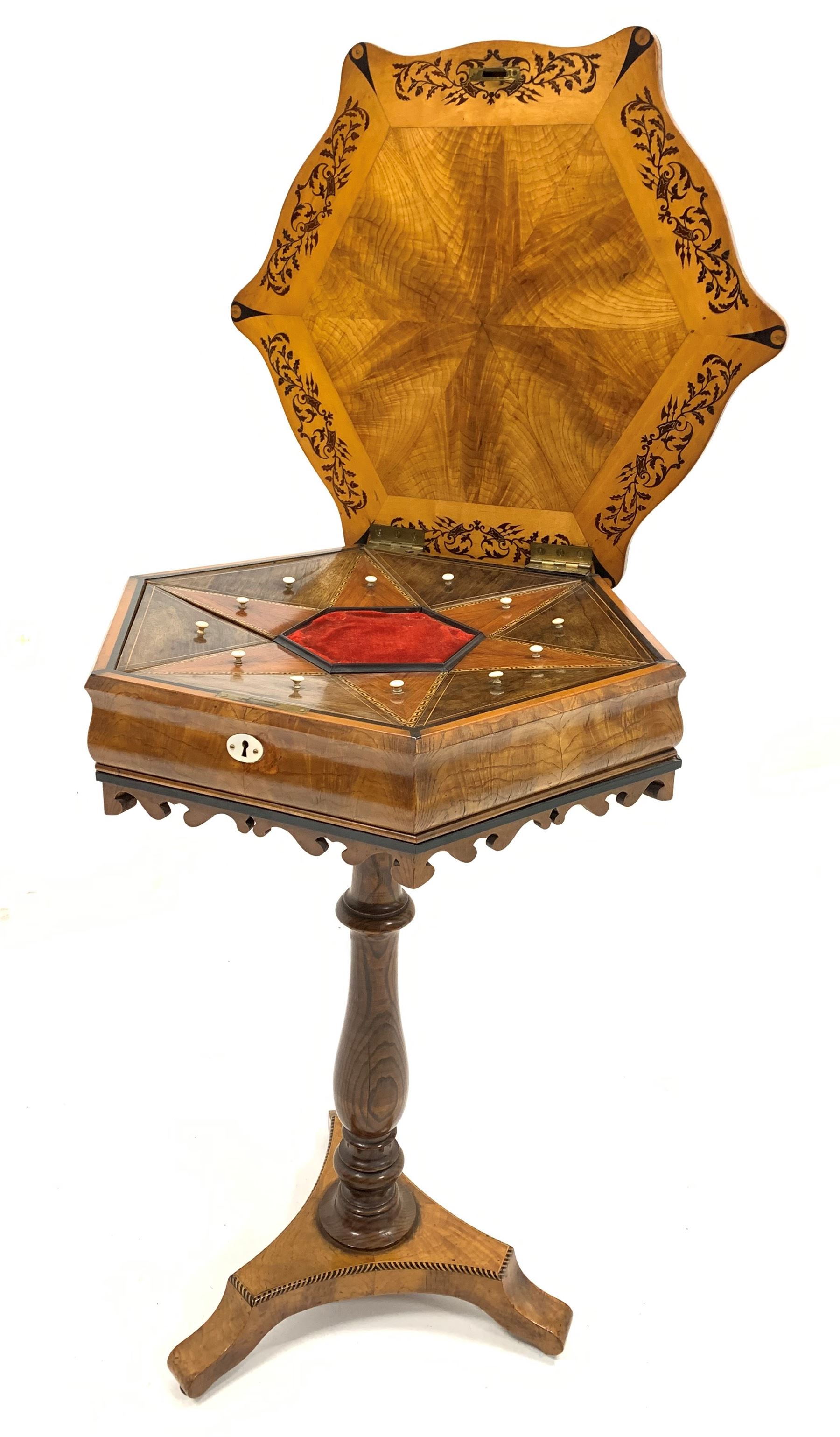Early 20th century Regency design fruitwood veneered sewing table