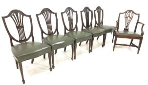 Set of five early 20th century Hepplewhite style mahogany dining chairs