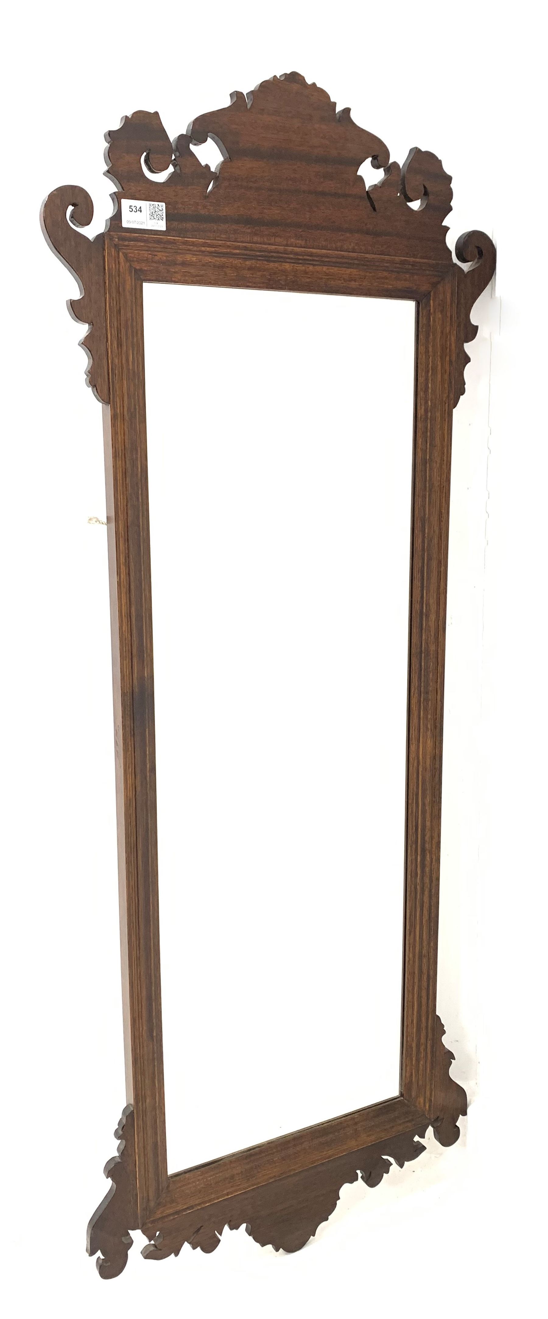 Georgian style mahogany fret cut upright wall mirror 116cm x 45cm