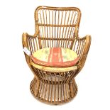 Early to mid 20th century bamboo conservatory chair with fitted circular squab cushion W54cm