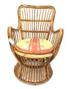 Early to mid 20th century bamboo conservatory chair with fitted circular squab cushion W54cm