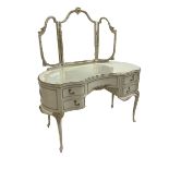 French style cream painted kidney shaped dressing table