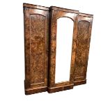 Late Victorian veneered burr walnut breakfront triple wardrobe