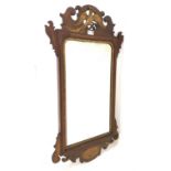 Edwardian mahogany fret cut wall mirror with gilt Ho Ho bird and shell inlay 49cm x 91cm