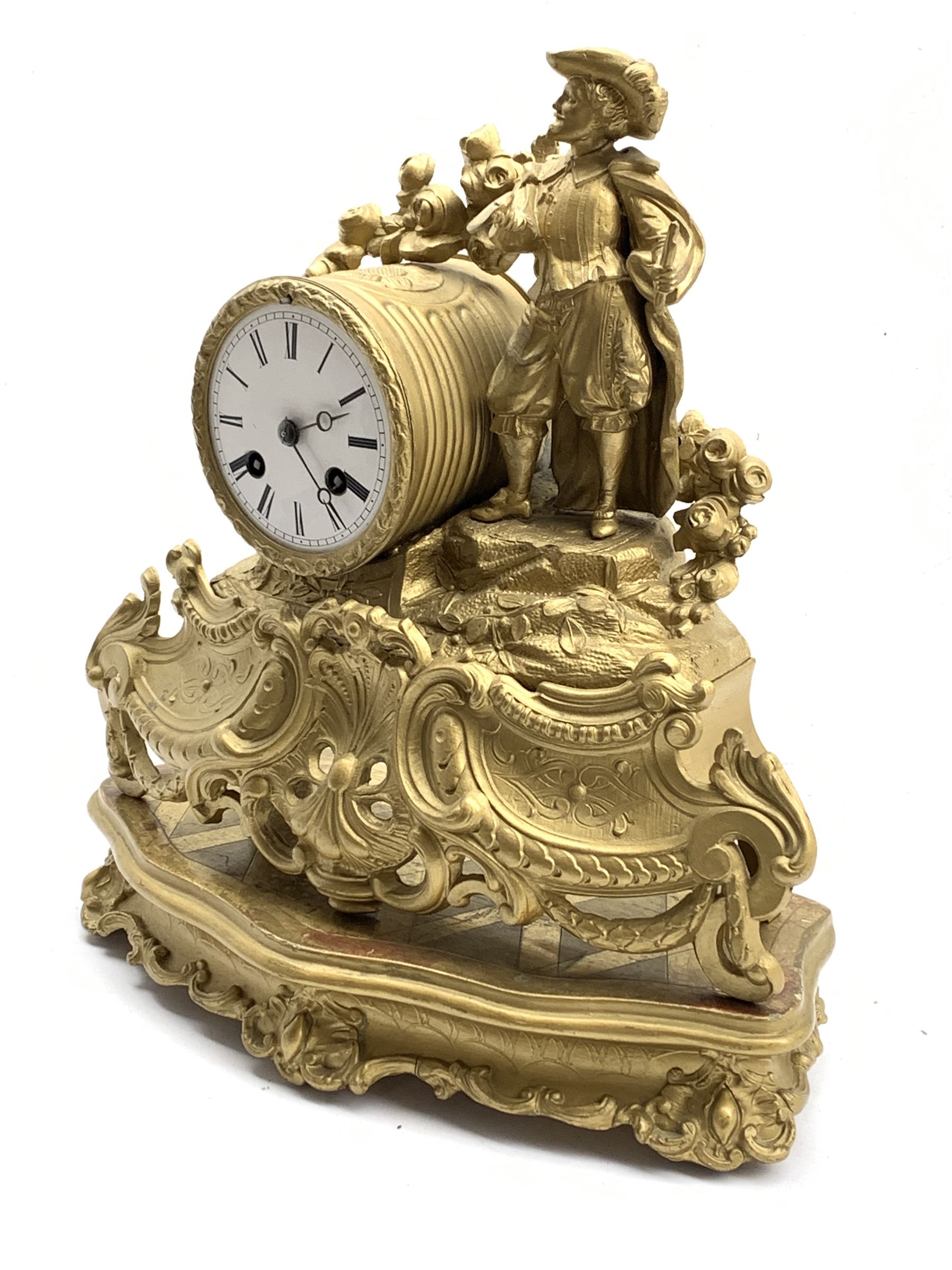 Late 19th century gilt metal figural mantel clock - Image 2 of 5