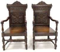 Pair of 17th century style oak wainscot chairs