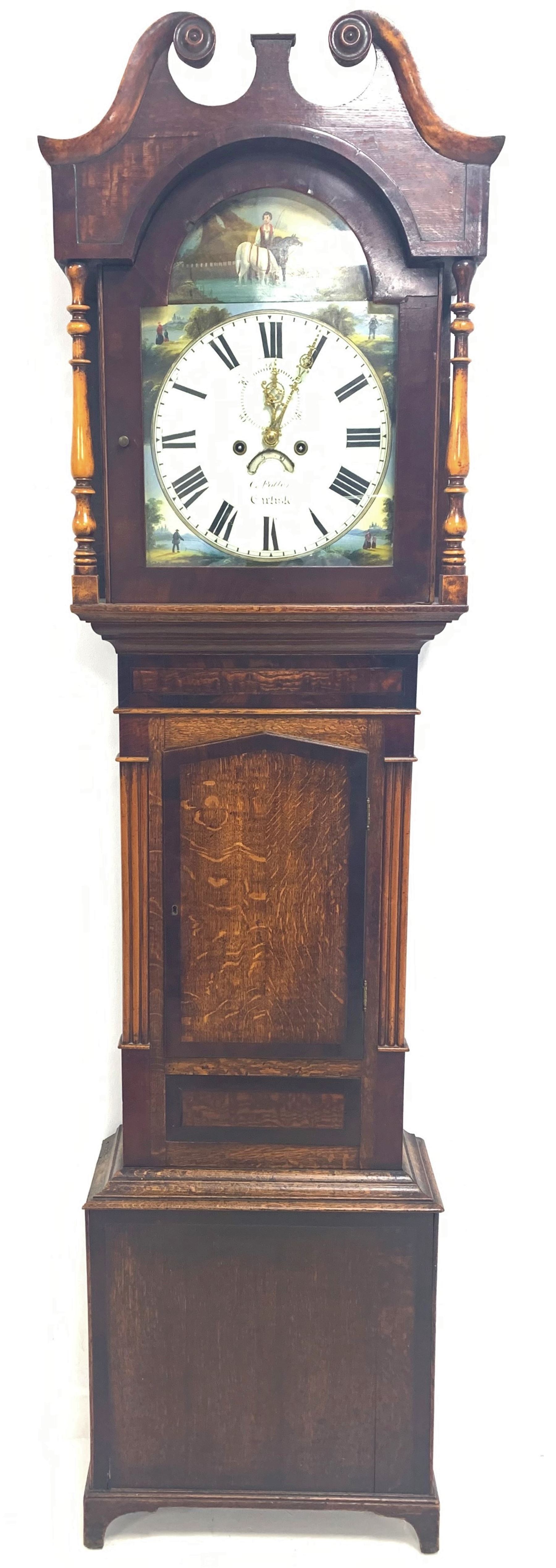 19th century oak and mahogany banded longcase clock