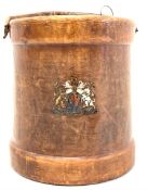 Leather waste paper bin with Royal Coat of Arms and metal liner