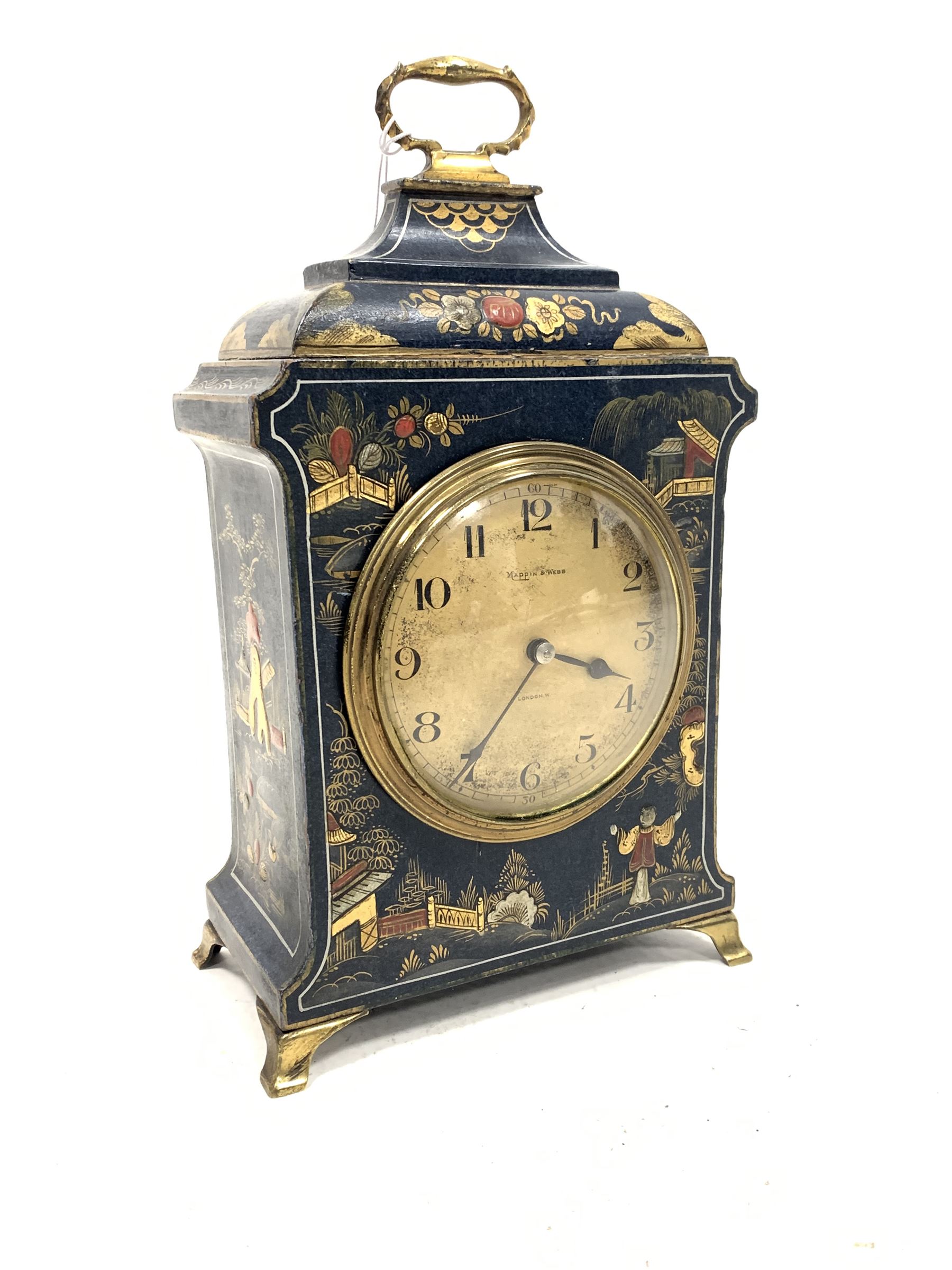 20th century mechanical mantle clock in a blue chinoiserie case - Image 3 of 4