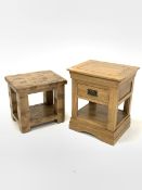 Contemporary oak bedside table fitted with one drawer (W50cm) and a hardwood lamp table raised on sq