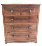 Victorian mahogany bowfront chest fitted with two short and three long graduated drawers