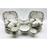 Shelley Bramble Rose pattern tea set comprising nine cups and saucers