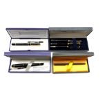 Dunhill fountain pen with brushed metal case with gilt clip and 14ct gold nib