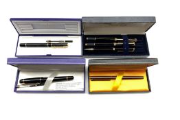 Dunhill fountain pen with brushed metal case with gilt clip and 14ct gold nib