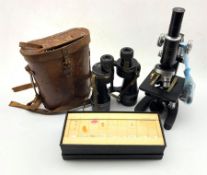 Pair of WW2 Bino Prism No. 5 binoculars in original tan leather case