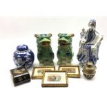 Pair of 20th century green glazed Dog of Fo