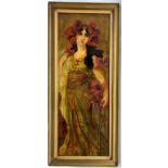 R Lee (European School early 20th century): Spanish Maiden in the style of Alphonse Mucha