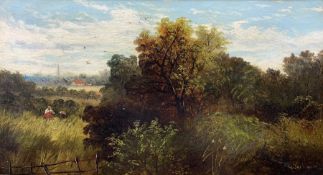 R.W. Jackson (British 19th century): Rural scene with figures