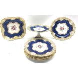 Crown Staffordshire part dessert service with a powder blue ground and decorated with floral sprays
