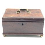 Early 19th century mahogany tea caddy with brass handle and ball feet W24cm