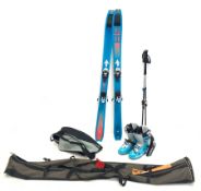 Pair of Dynafit Tour 88 snow skis L158cm and a pair of Black Diamond poles in ski bag and a pair of