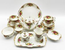 Royal Albert Old Country Roses pattern tea set comprising six cups and saucers