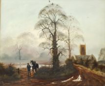 Royce Harmer (British 20th century): Leading a Horse down a Country Lane to a Church