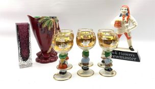 Set of six Goebel gilt etched wine glasses with figural stems