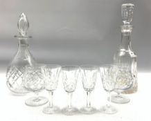 Waterford Lismore decanter and four sherry glasses