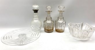 Hobnail cut glass decanter with silver collar and mushroom stopper