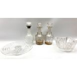 Hobnail cut glass decanter with silver collar and mushroom stopper