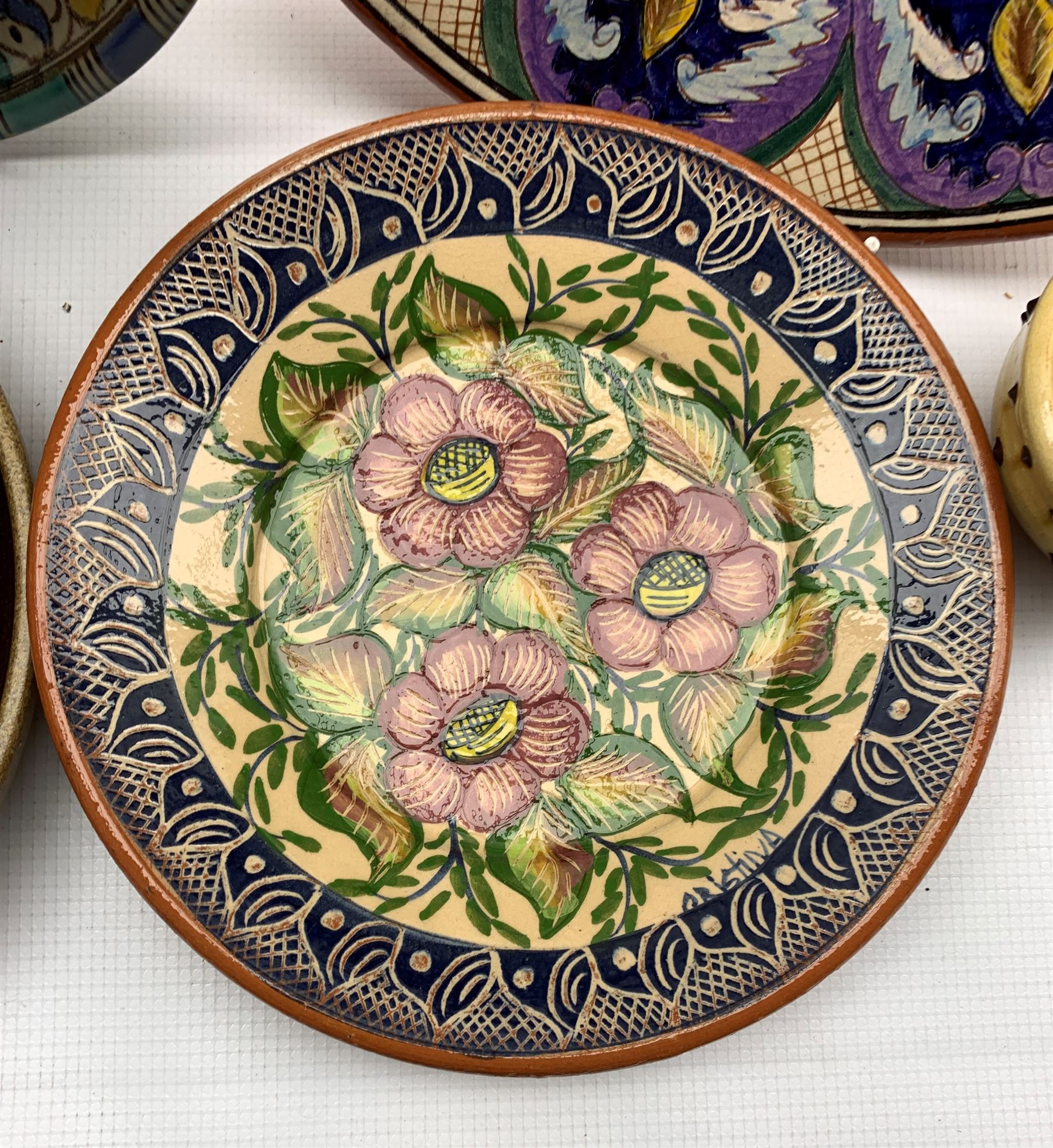 Portuguese pottery plate decorated with flowers D30cm - Image 2 of 7