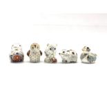 Five Royal Crown Derby paperweights comprising Poppy Mouse