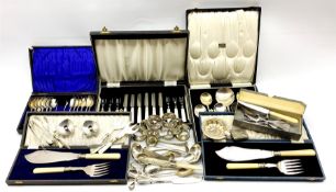 Collection of cased and loose silver-plated cutlery including fish servers