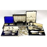 Collection of cased and loose silver-plated cutlery including fish servers