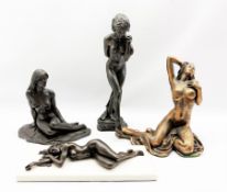 Bronzed resin figure of a female nude H44cm and three others in similar subject