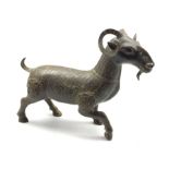 Chinese Archaic style bronze model of a Goat with inscription beneath