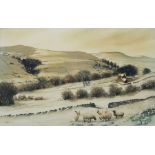 John Urwin (British Contemporary): Sheep Grazing in Winter