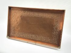 Keswick School of Industrial Arts rectangular galleried copper tray with a repousse band of trailing