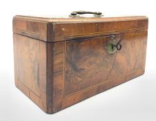 Mid 19th century figured walnut tea caddy with ebony and boxwood stringing W25cm