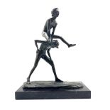 20th century bronze group depicting two male figures playing leap frog