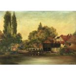 L Reid (British 19th century): Watermill Landscape