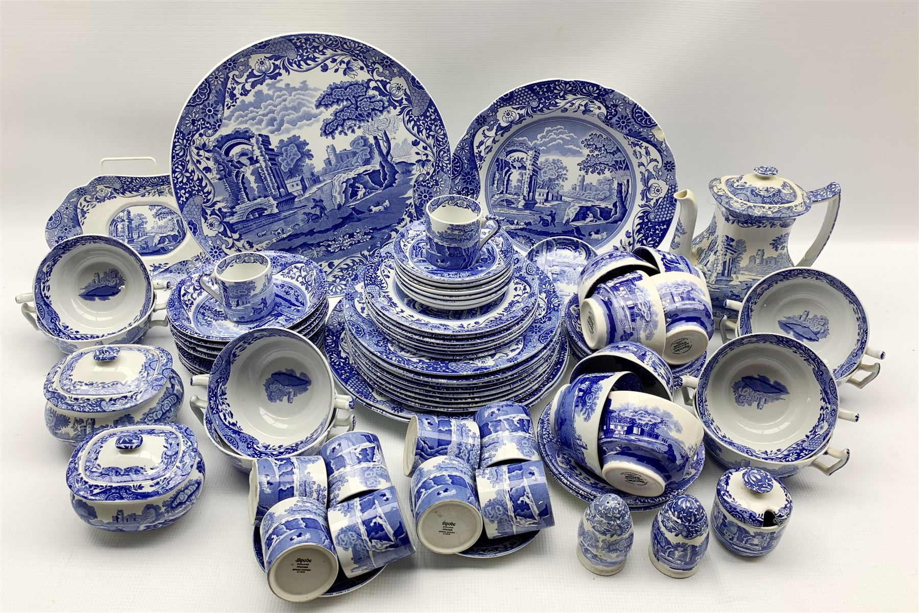 Collection of Copeland Spode Italian pattern blue and white table ware for dinner