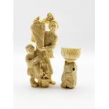 19th/ early 20th century Japanese ivory Okimono modelled as a farmer and his Son